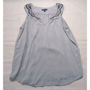 GAP Women's Gray Colorful Embroidery V-Neck Tank Size Medium